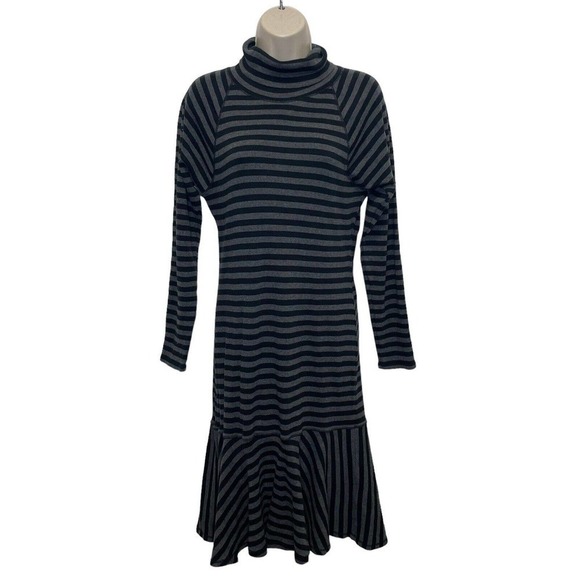 Lauren Ralph Lauren Striped Turtleneck Sweater Dress Women’s Medium Ruffle Hem - Picture 2 of 7